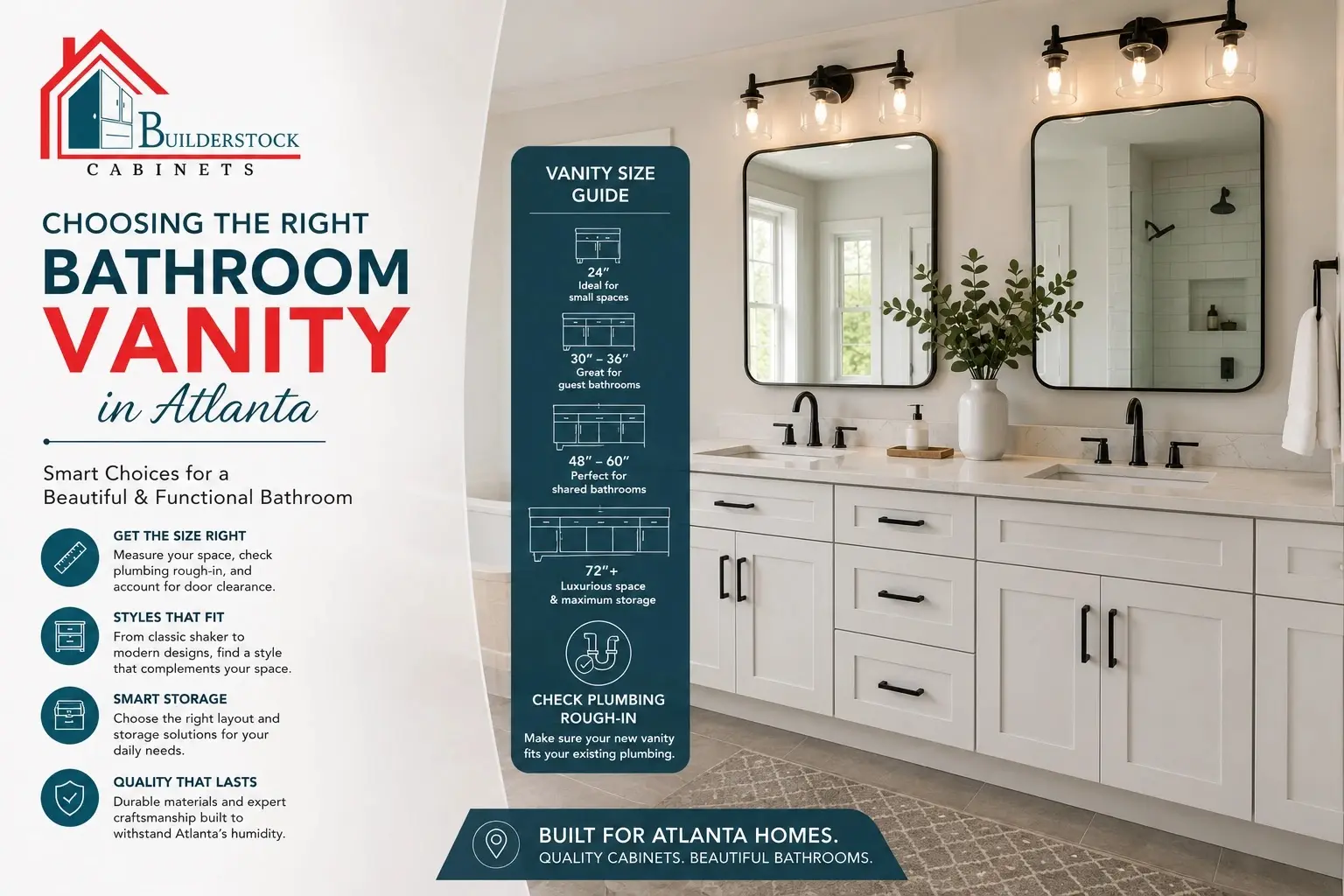 Bathroom vanity size guide showing standard vanity dimensions for Atlanta homeowners